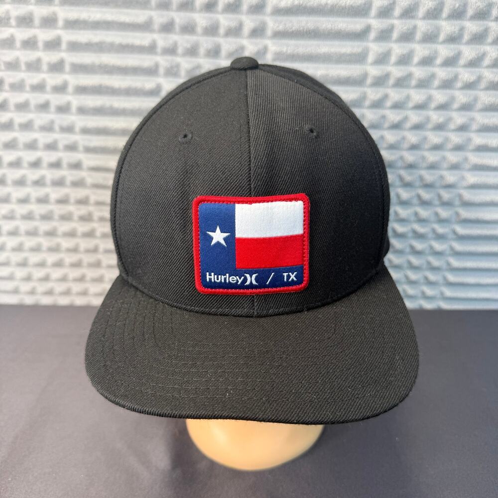 Hurley Texas Flag Patch Snapback Hat Black Flat Brim Baseball Cap Mens OSFM